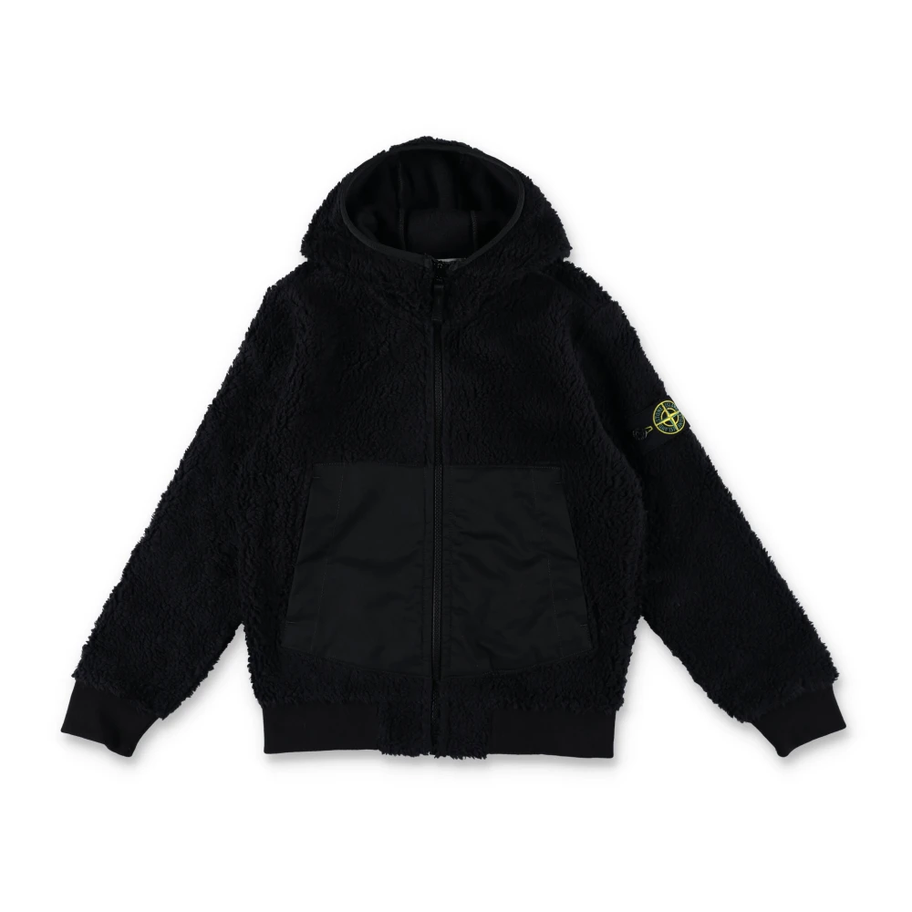 Stone Island Svart Stickat Teddy Hoodie Fleece Aw24 Black, Pojke