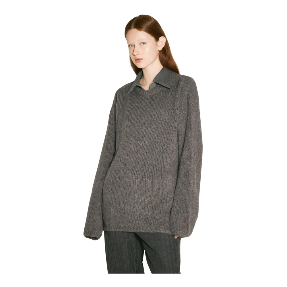 Our Legacy Geribbelde Wolmix Crew-neck Sweater Gray Dames