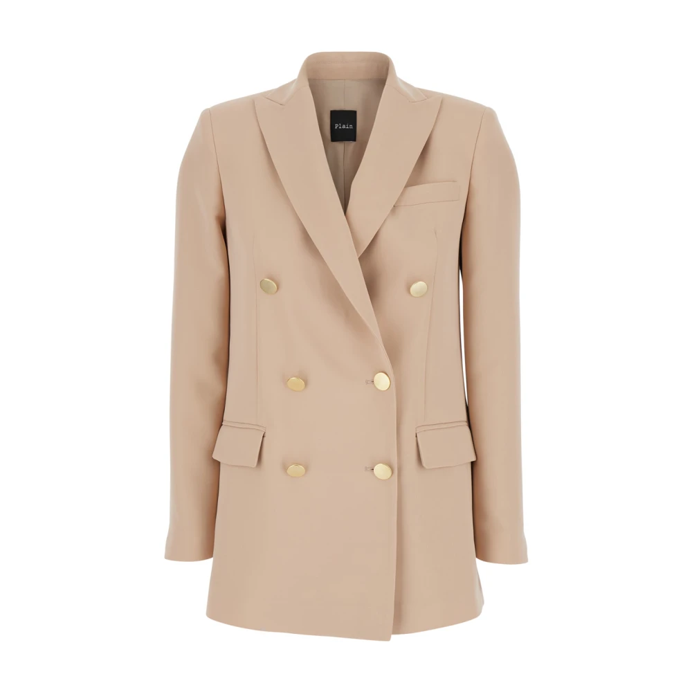 Plain Units Beige Double-Breasted Klassieke Reversjas Beige Dames