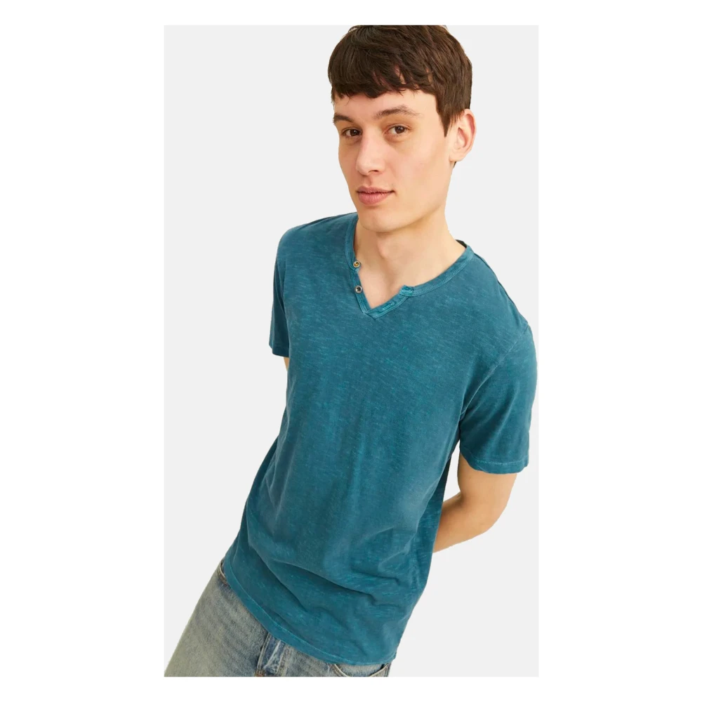 jack & jones Split Neck Heren T-shirt Blue Heren