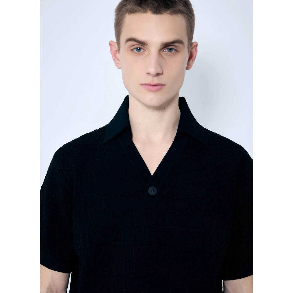 Jacquemus Gestructureerde Gebreide Polo Shirt Top Black Heren