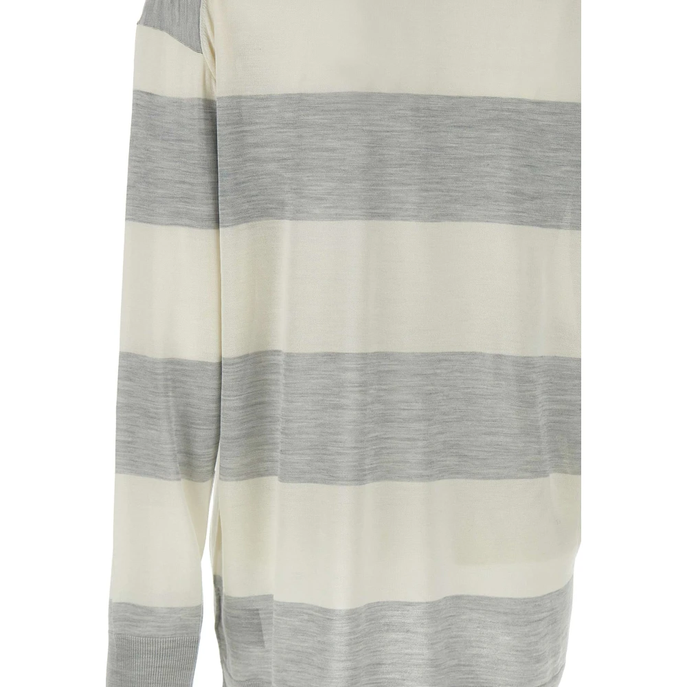 Theory Gestreepte Zijden Polotrui Gray Dames