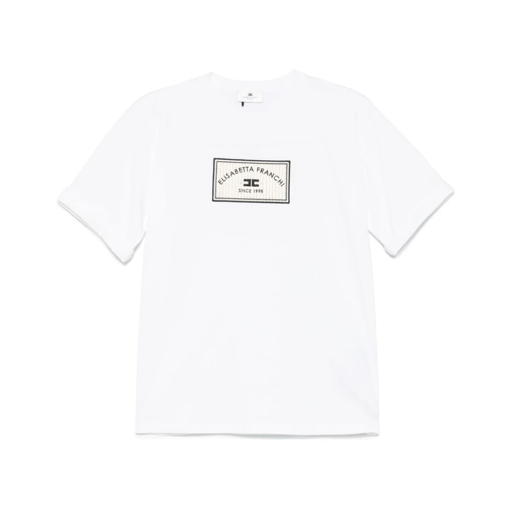 Elisabetta Franchi Witte Crew Neck Korte Mouw T-shirt White Dames