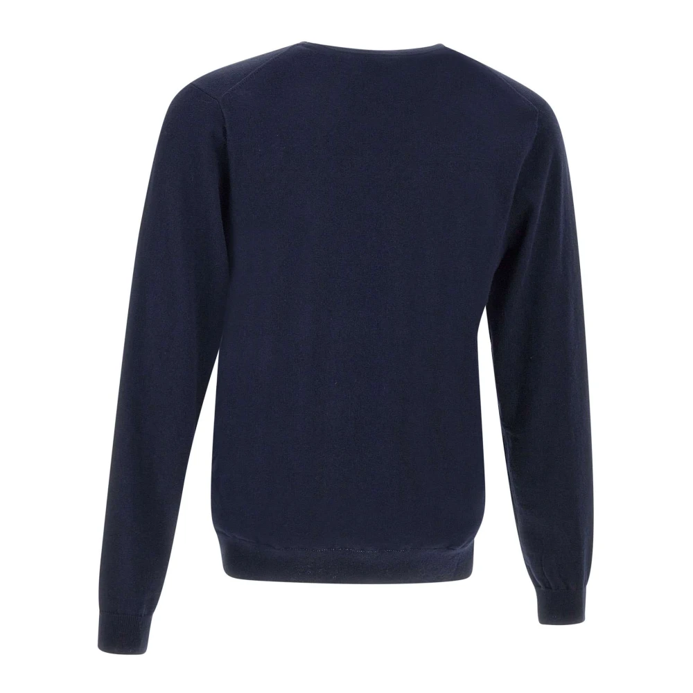 Sun68 Blauwe V-hals trui met logo Blue Heren