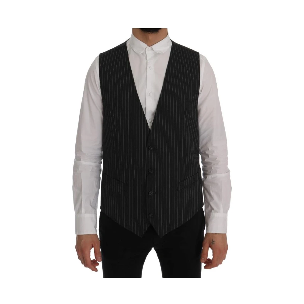 Dolce & Gabbana Elegant Gray Striped Vest - Male - Waistcoats - Gray - Xl - Suits - Image 3