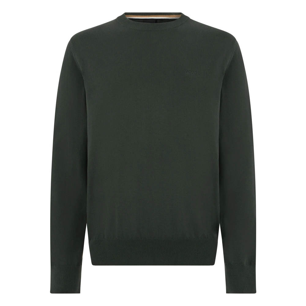 Hugo Men's Green Cotton Jumper - Round-Neck Knitwear - L - Knitwear