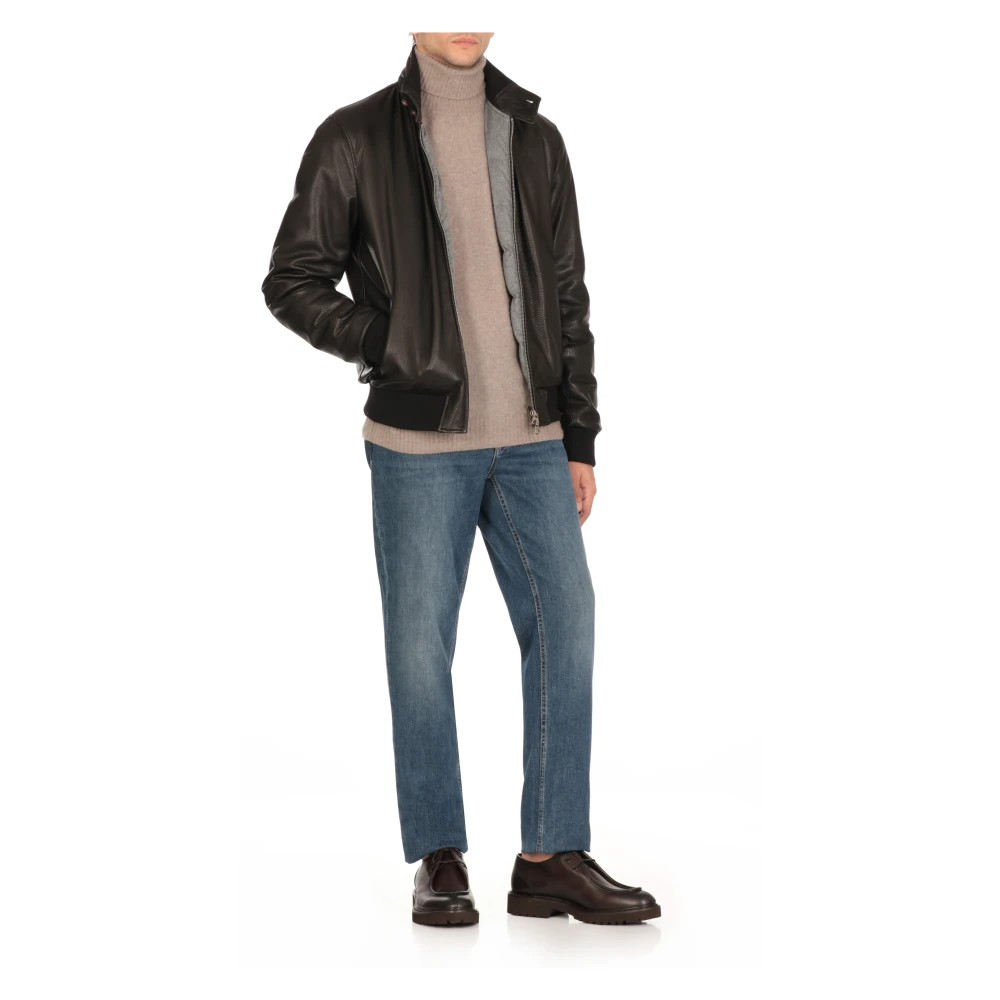 Stewart Zwarte Leren Jas Hoge Hals Rits Black Heren