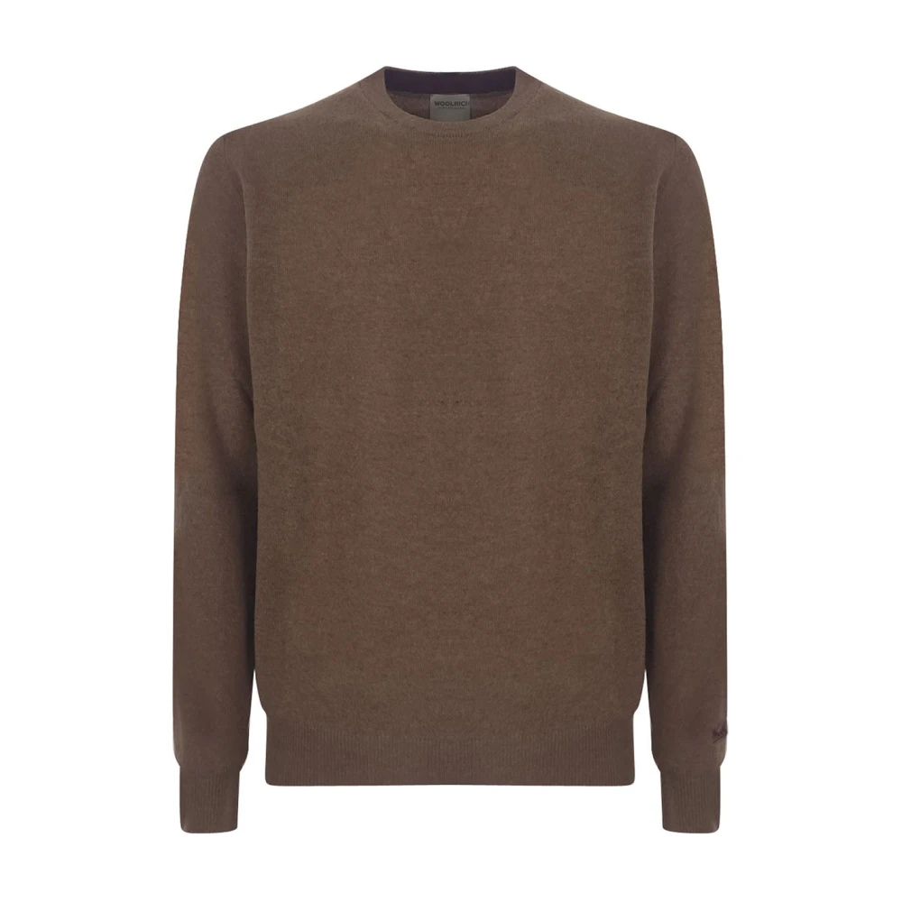 Woolrich Gebreide Geribbelde Crewneck Trui Bruin Brown Heren
