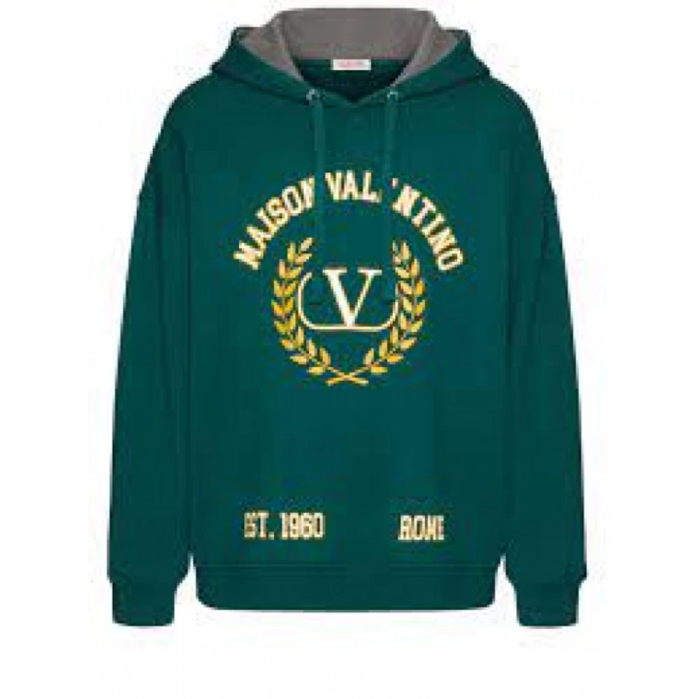 Valentino Maxi Bedrukte Katoenen Sweatshirt met Capuchon Groen Heren