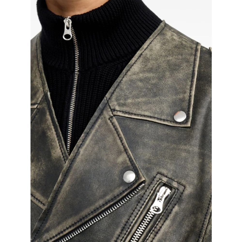 MM6 Maison Margiela Heavy Leather Biker Jacket Brown Dames