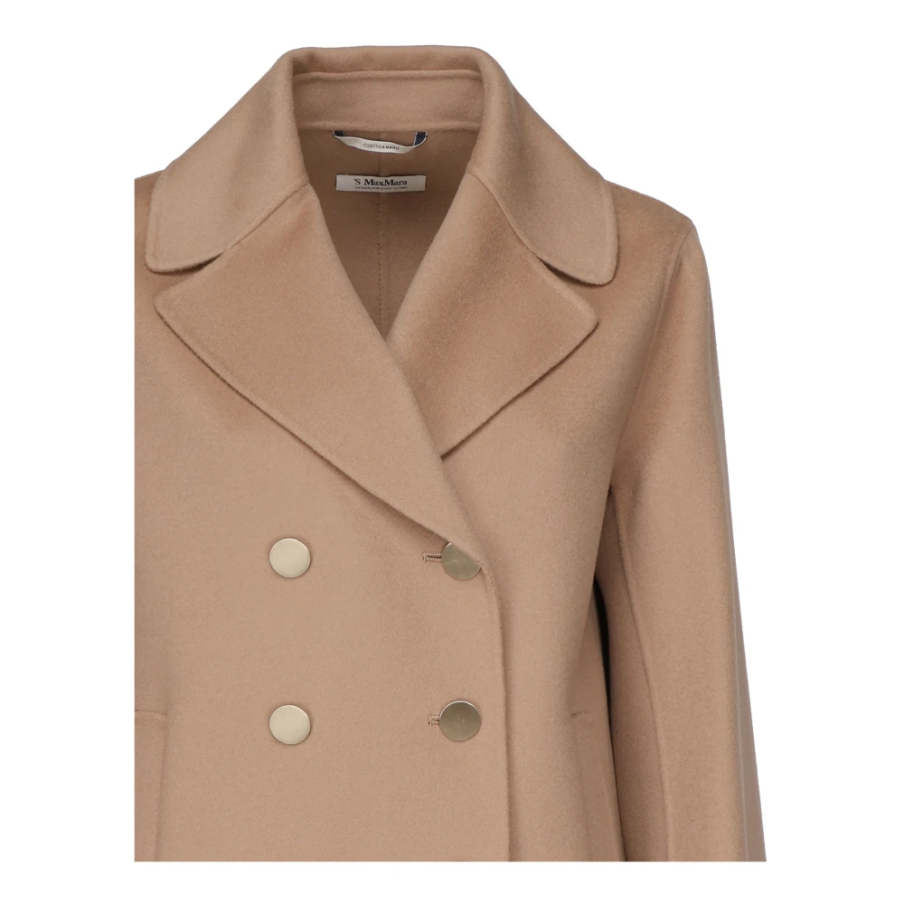 Max Mara Bruine Wol Dubbelbreasted Omgekeerde Kraag Jas Brown Dames