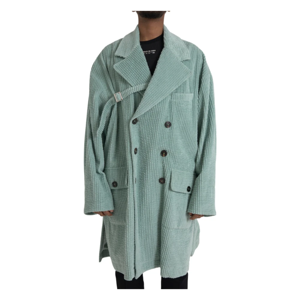 Dolce & Gabbana , Double-Breasted Coats, Male, Blue, Xl, Blue Corduroy Trench Coat Jacket