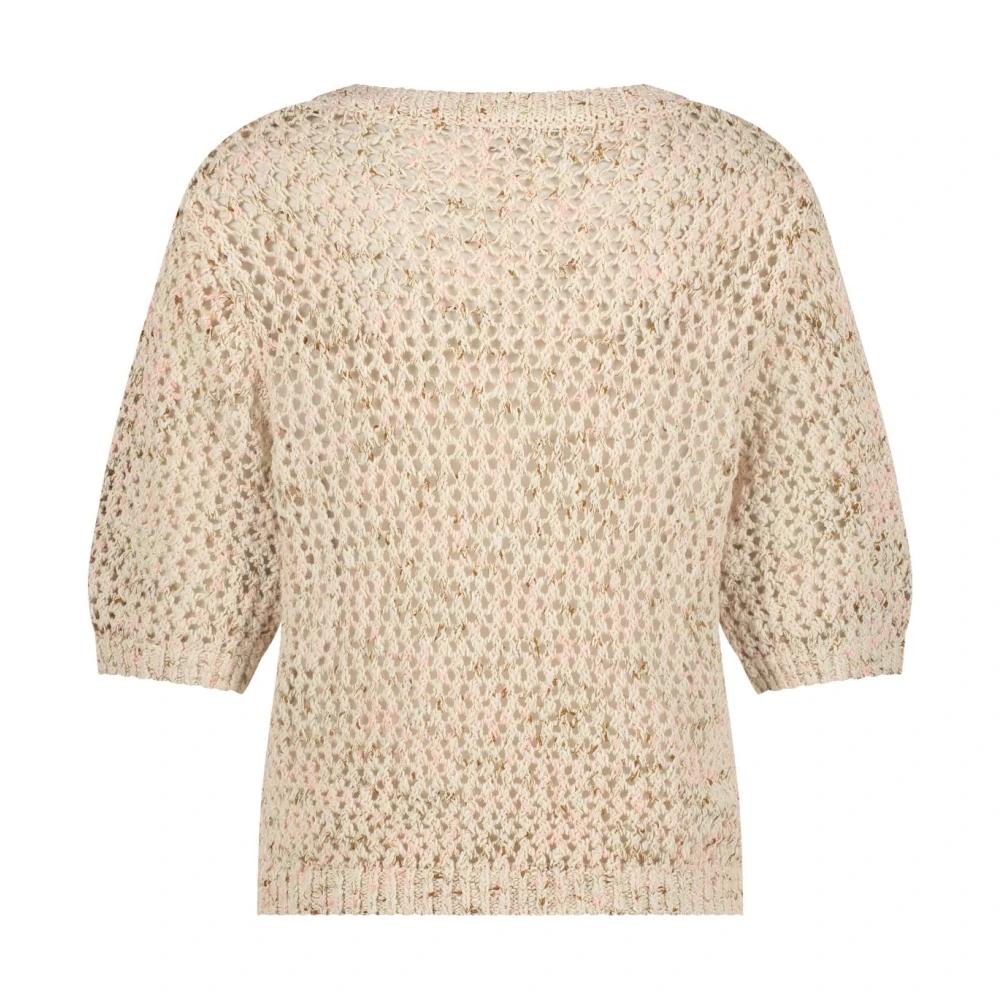Red Button Melange Gebreide Top met Pofmouwen Beige Dames