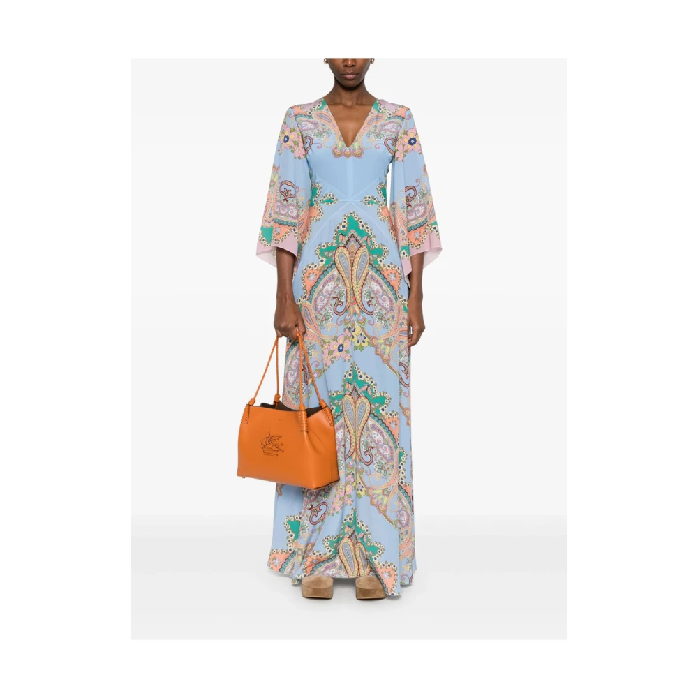 ETRO Blauwe V-hals Lange Mouw Jurk Blue Dames