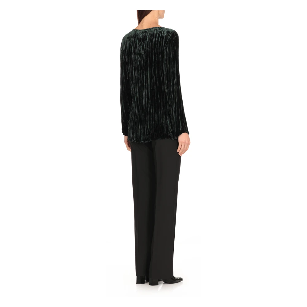 Antonelli Firenze Groene Velvet Sweater Ronde Hals Lange Mouwen Green Dames