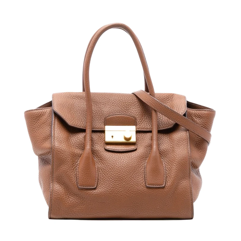 Prada Vintage Women's Brown Pre-Owned Structured Leather Handbag