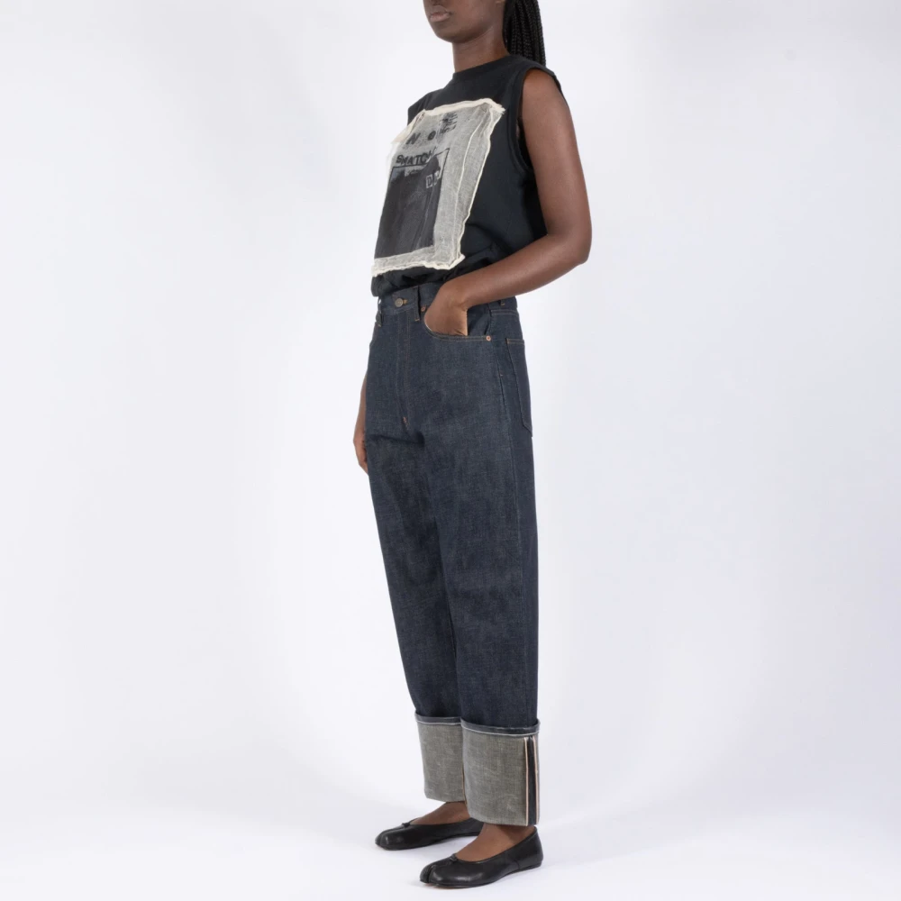Maison Margiela Gelakte Omgeslagen Denim Jeans Blue Dames