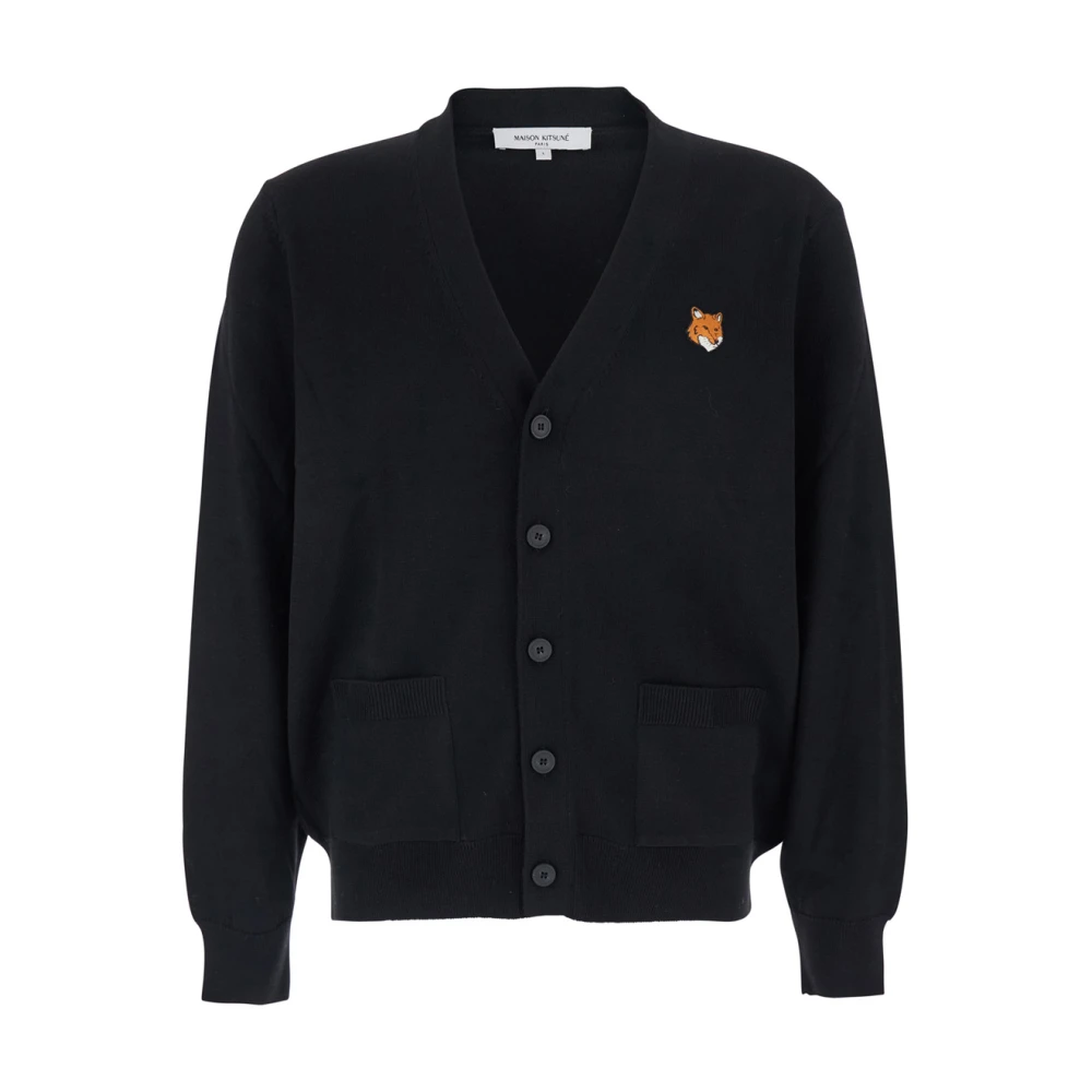 Maison Kitsuné Men's Black Fox Head Cardigan - Cardigans - Xl - Knitwear