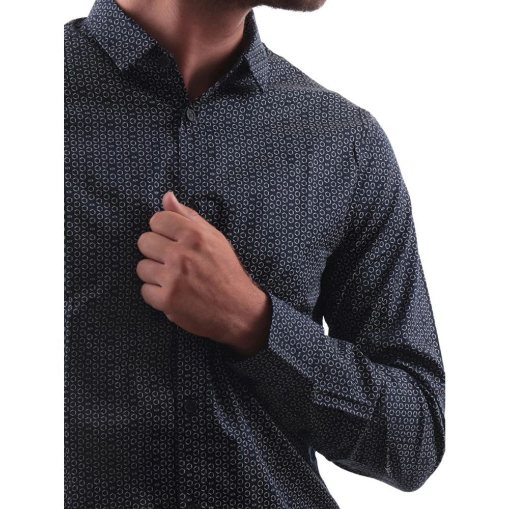 Armani Exchange Navy Micro Exagon Katoenen Overhemd Gray Heren
