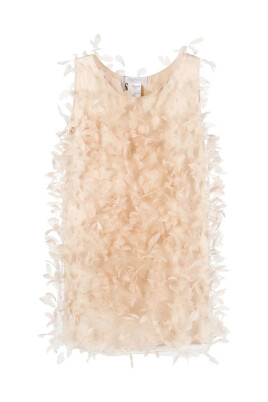robe-beige-en-soie-avec-plumes-dautruche