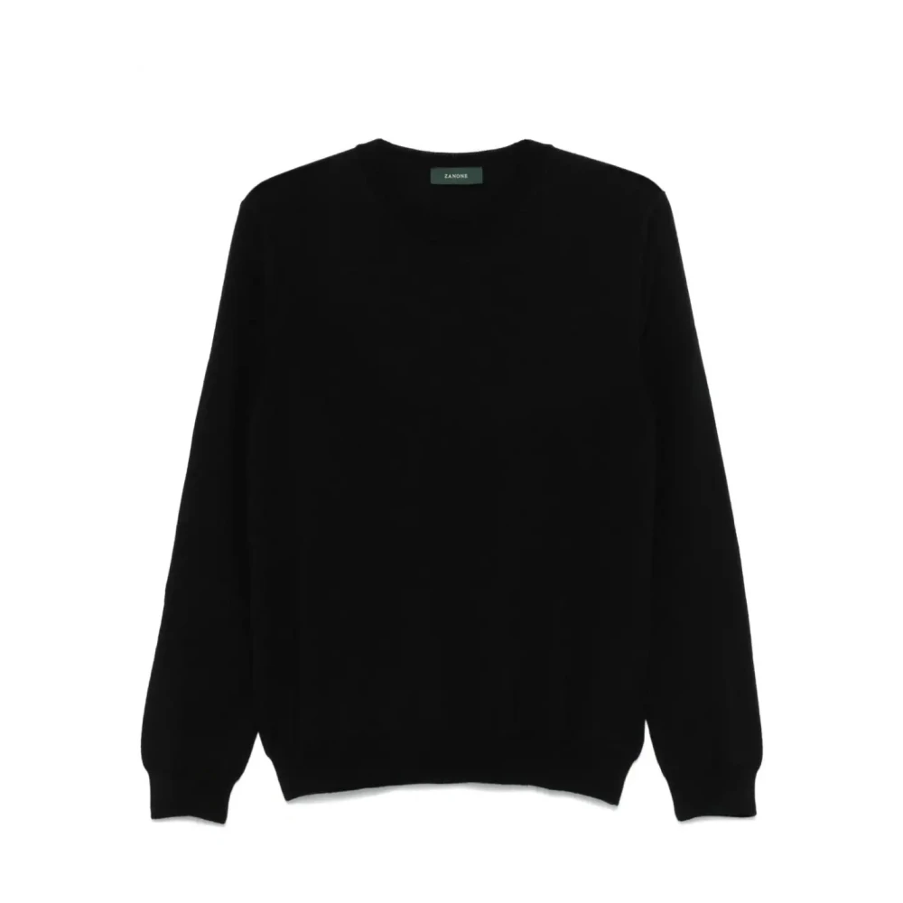 Zanone Zwarte trui met ronde hals Black Heren