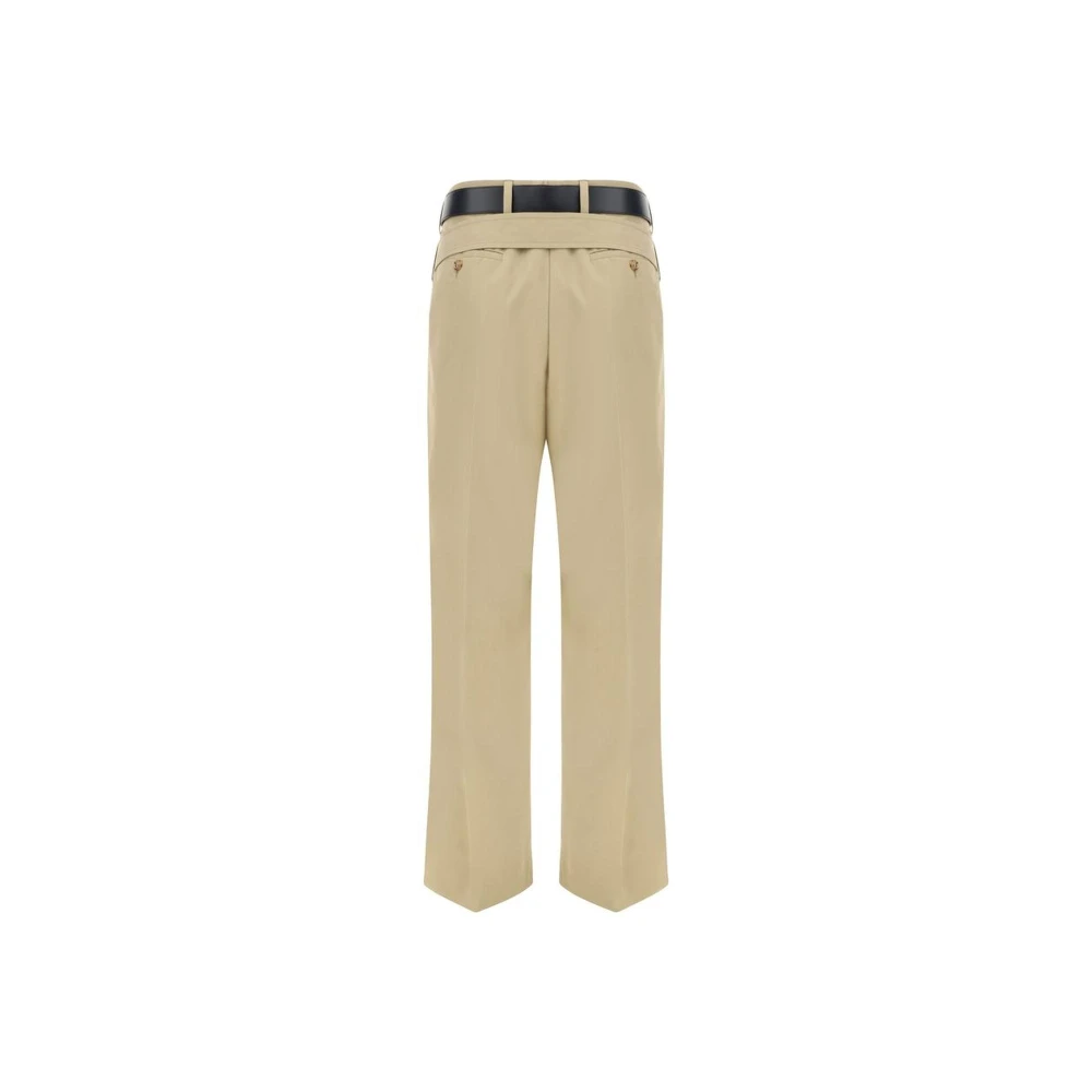 Prada Katoenen broek met leren riem Beige Dames