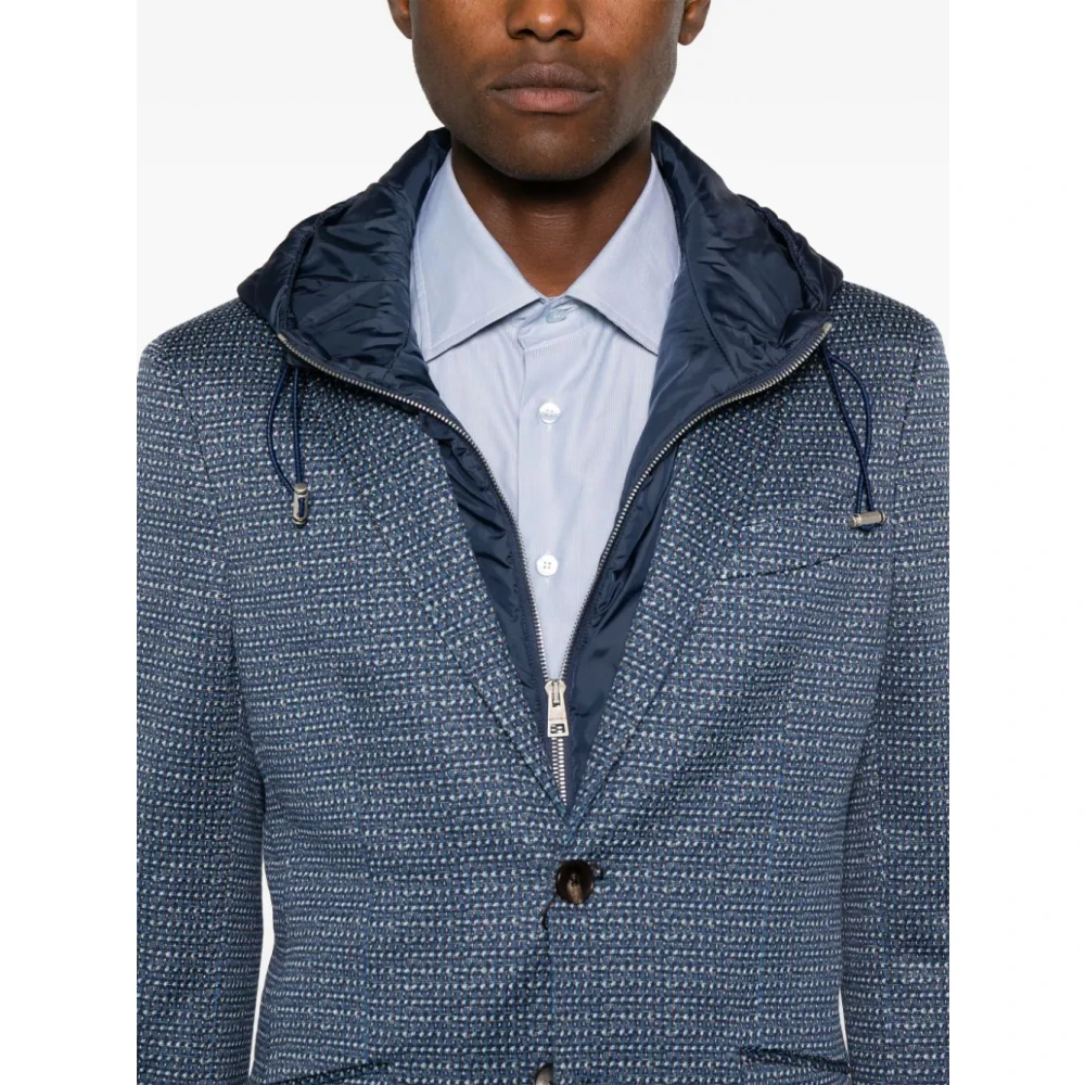 ETRO Panel Design Jacquard Blazer Met Capuchon Blue Heren