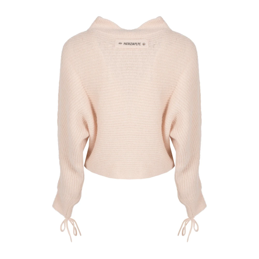 PATRIZIA PEPE Elegante Ribgebreide Trui met Strikmouwen Beige Dames