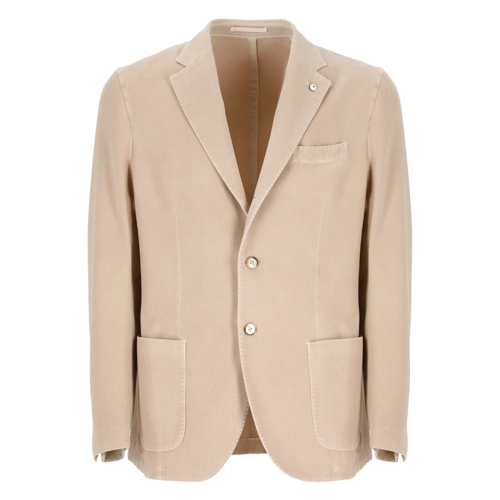 Lubiam Beige Katoenen Jas met Peak Revers Beige Heren