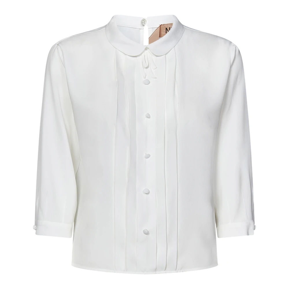N21 Witte Zijde Blend Geplooide Blouse White Dames