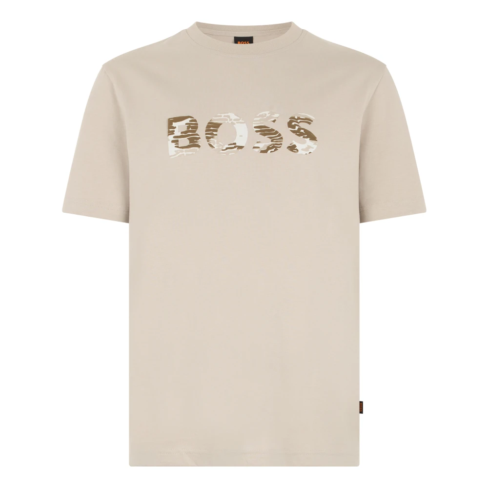 Hugo Men's Beige T-Shirts, S, Cotton T-Shirt With Print