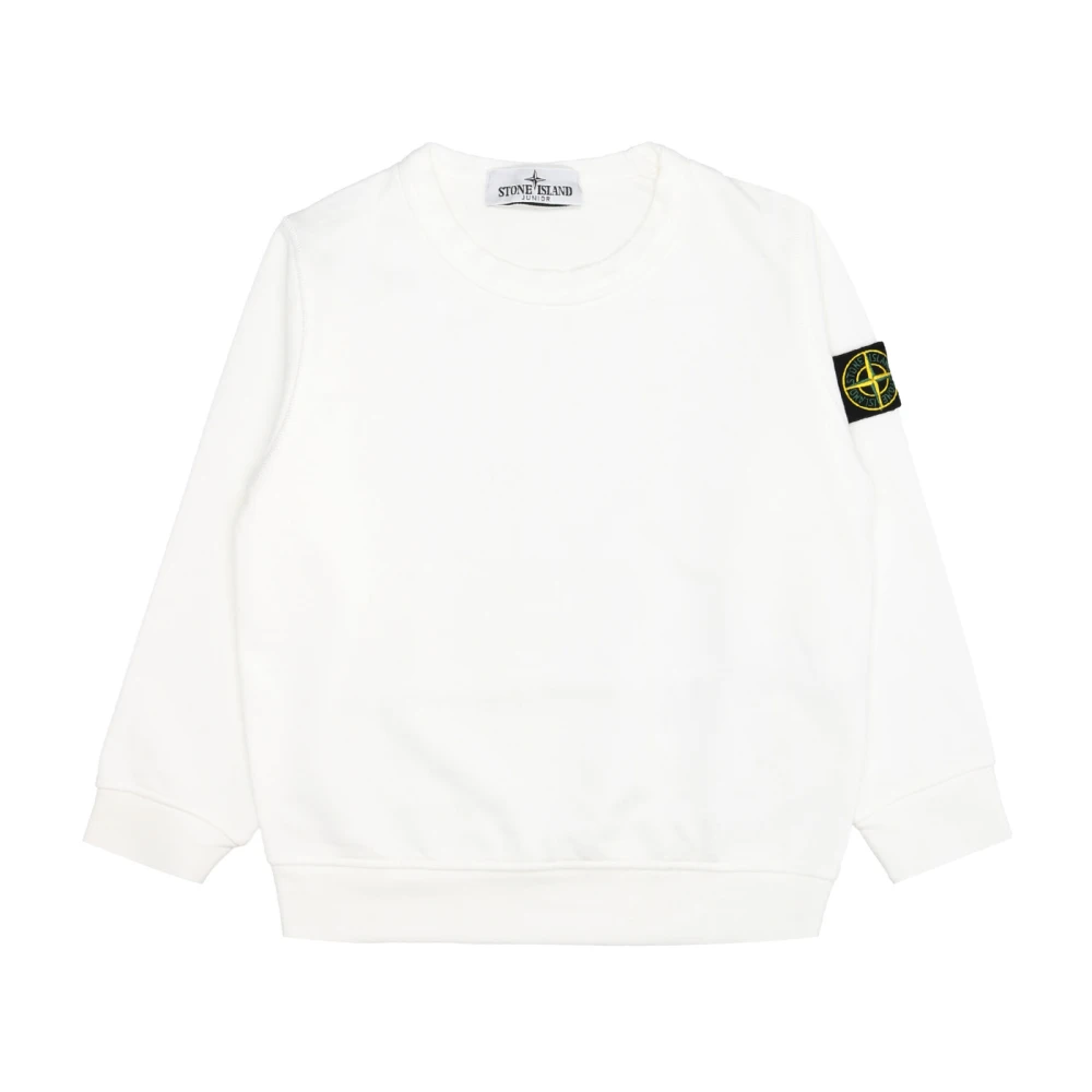 Stone Island Boys White Sweatshirts,, Cotton Crew Neck Sweatshirt Size 2 Y