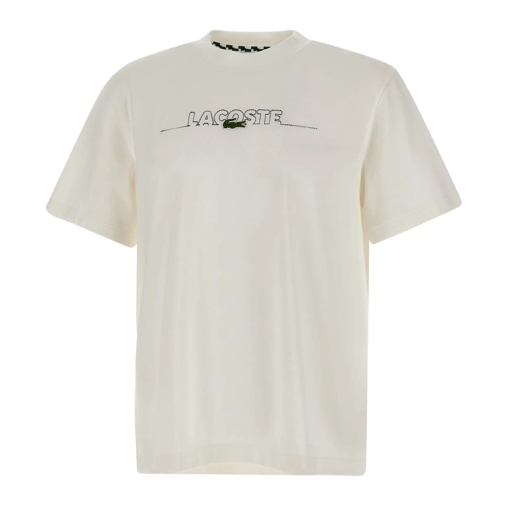 Lacoste Wit Katoenen T-shirt met Geborduurd Logo White Heren