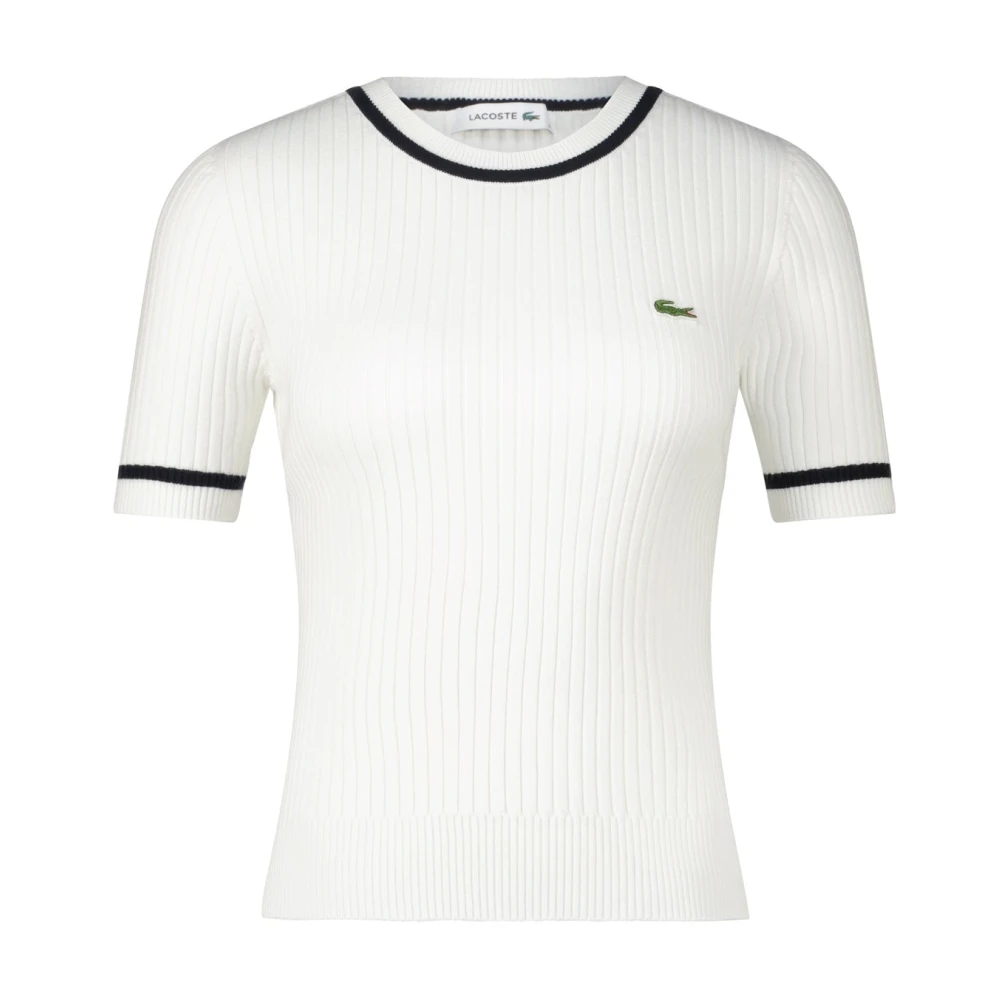 Lacoste Ribgebreid T-shirt met figuurvolgende pasvorm White Dames