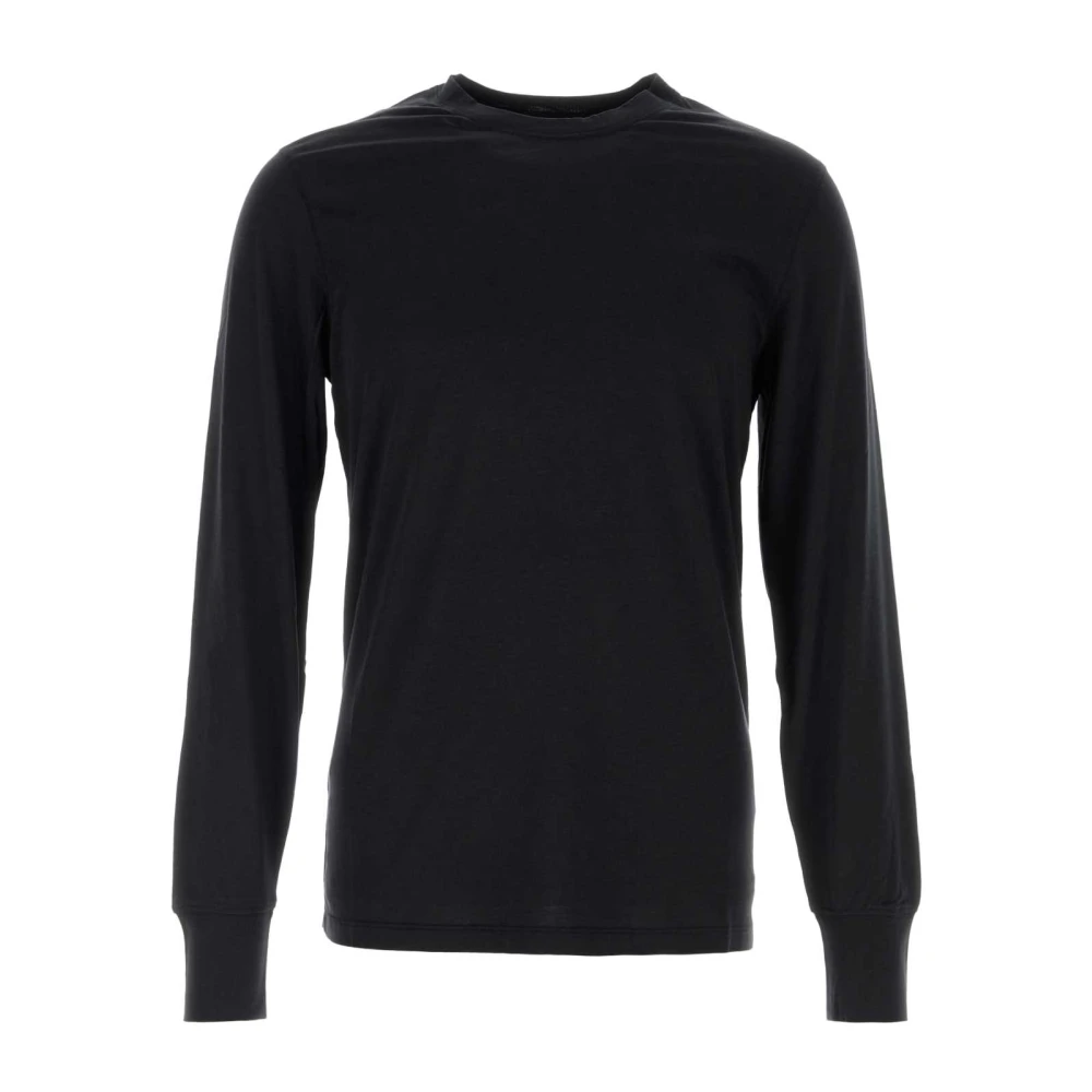 Tom Ford Long Sleeve T-Shirts, Male, 2XL, Lyocell Cotton Ls Crew Neck Black