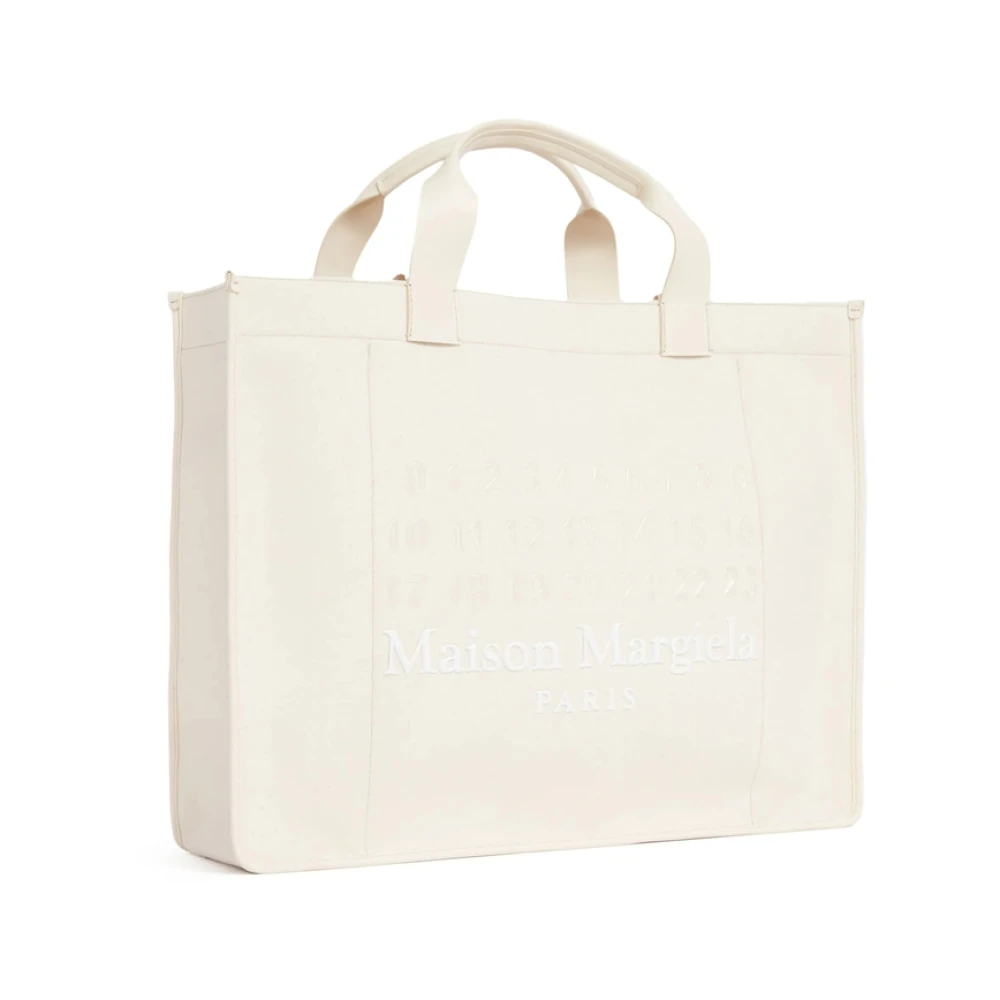 Maison Margiela Witte Katoenen Schoudertas met Handtekening Motief Beige Heren