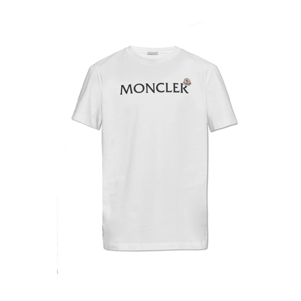 Moncler Logo T-Shirt Wit Crew Neck Korte Mouw White Heren