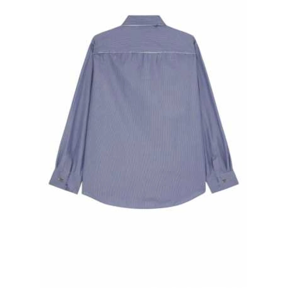 Paul Smith Blauw Bruin Gestreept Overhemd Met Rafelranden Blue Heren