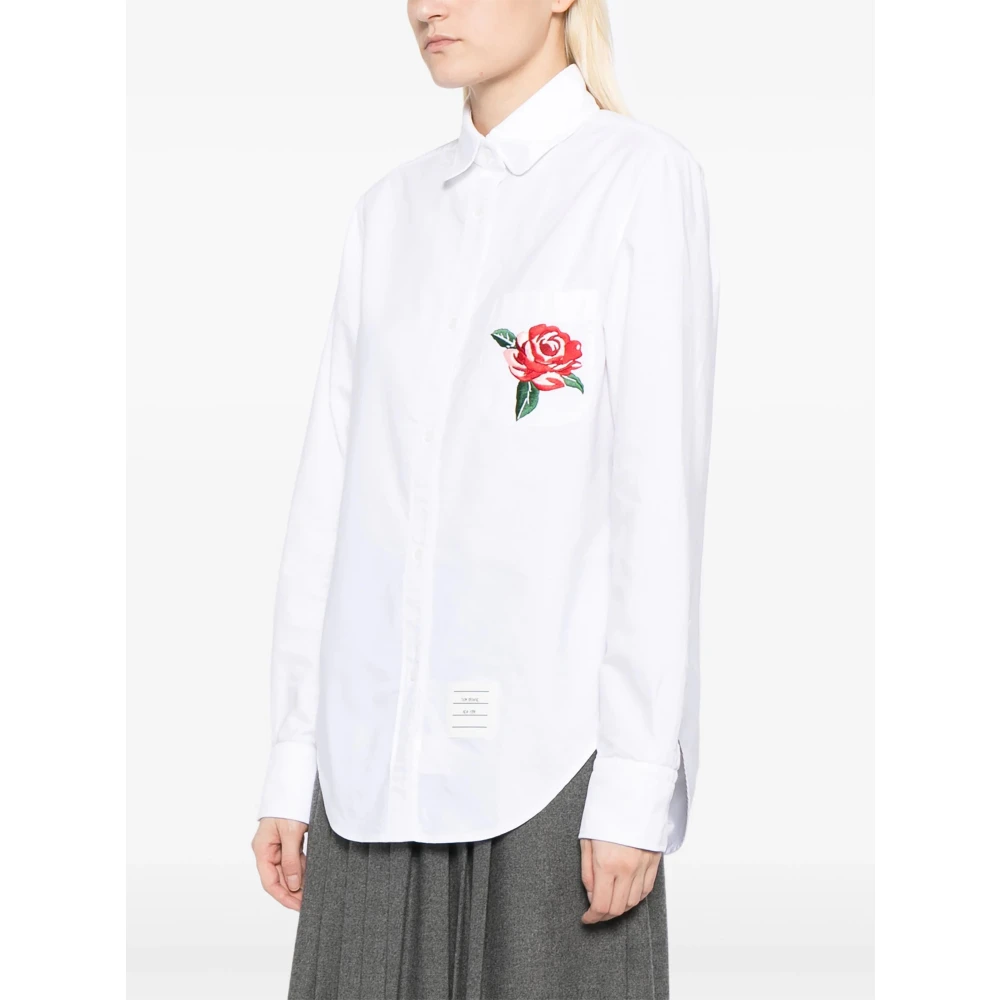Thom Browne Geborduurde Bloem Ronde Kraag Shirt White Dames