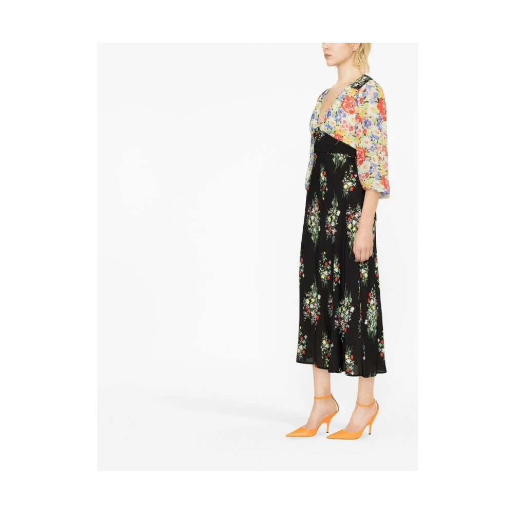 Rixo Bloemenprint V-hals Wijdvallende Jurk Multicolor Dames