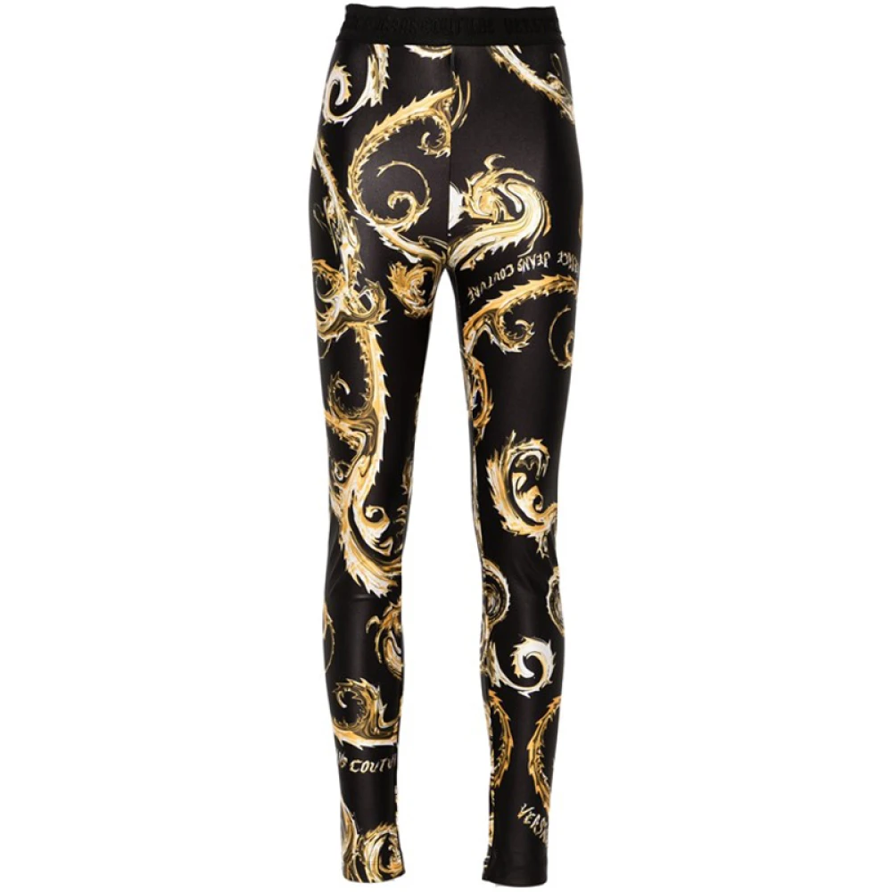 Versace Jeans Couture Svart Guld Satin Leggings Chromo Couture Multicolor, Dam