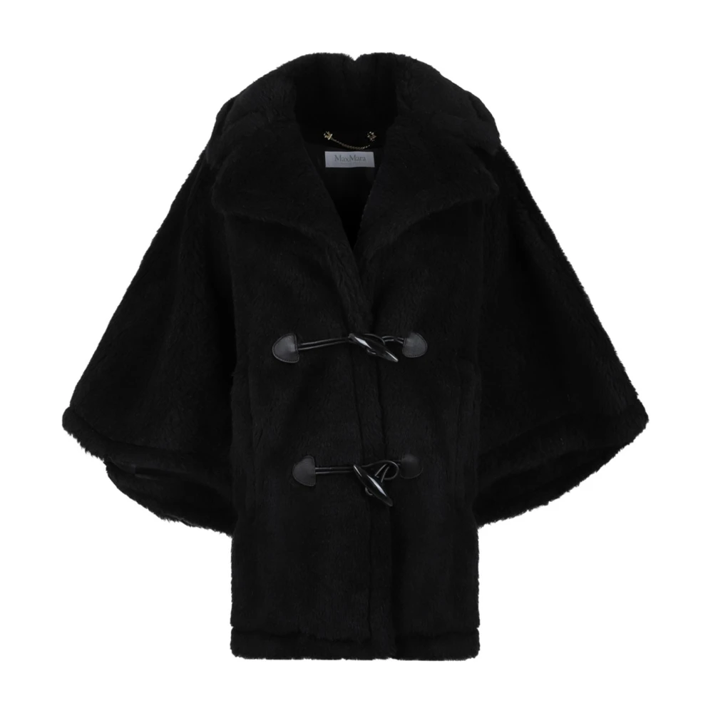 Max Mara Zwarte Teddy Stof Cape Black Dames