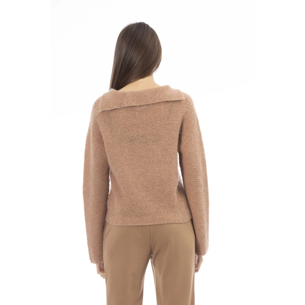 Alpha Studio Lange Mouw V-hals Trui Beige Dames