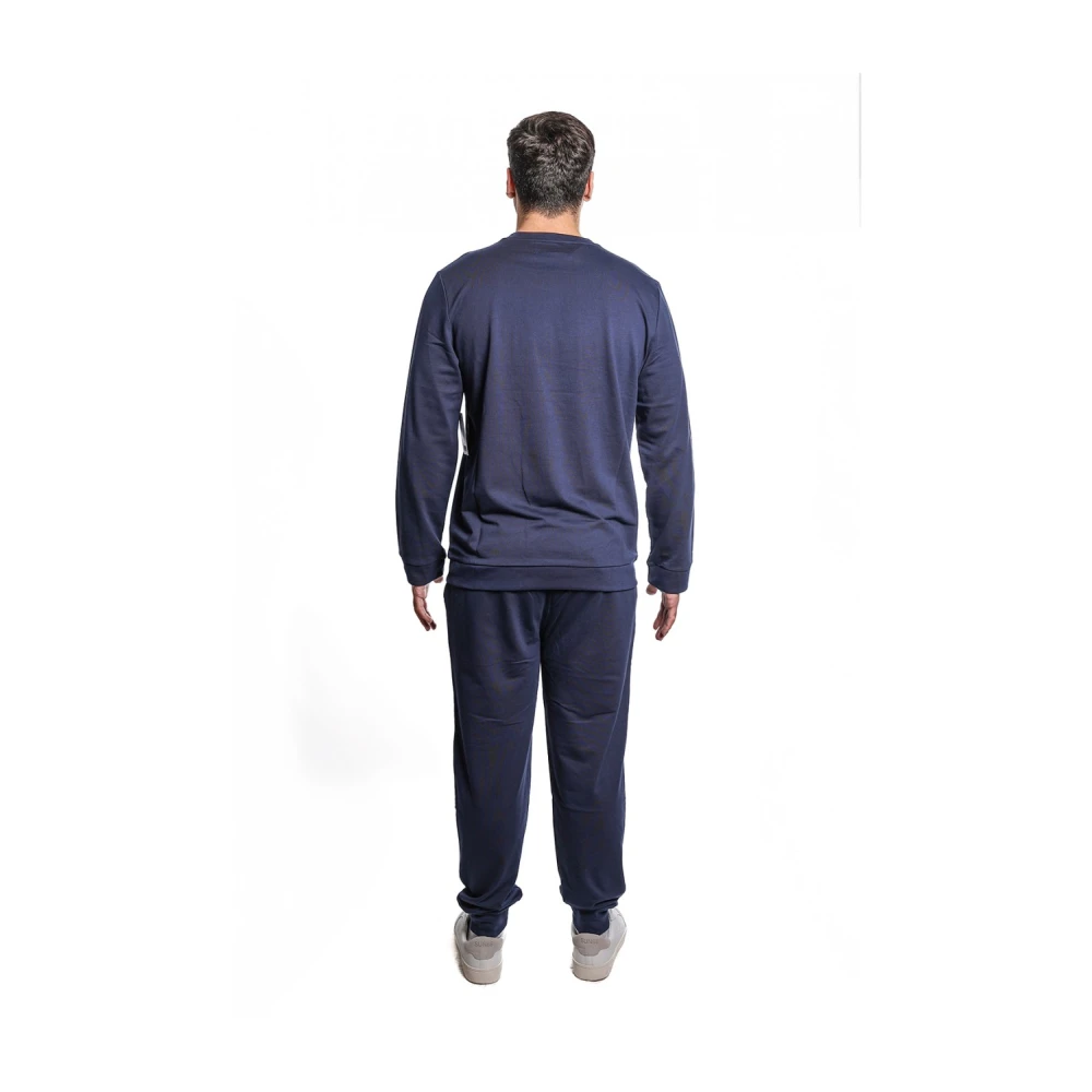 Polo Ralph Lauren Blauwe Katoenmix Sweatshirt met Geribbelde Ronde Hals en Lange Mouwen Blue Heren