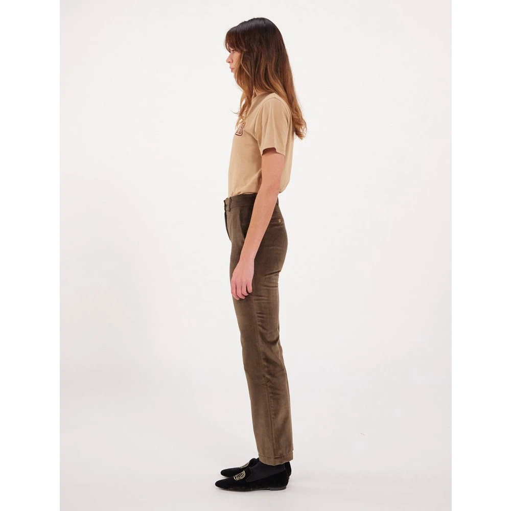 Ines De La Fressange Paris Donker Khaki Corduroy Broek Green Dames