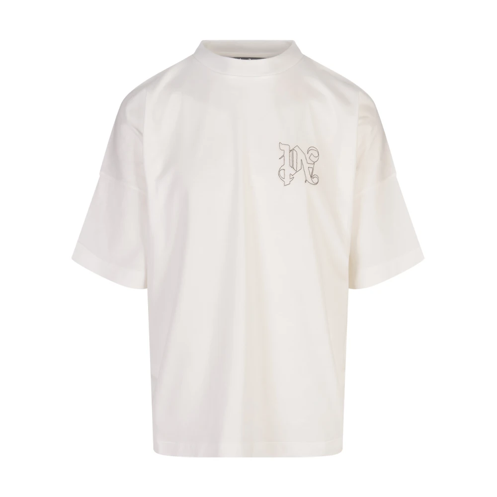 Palm Angels Wit Monogram T-shirt met Oversized Pasvorm White Heren