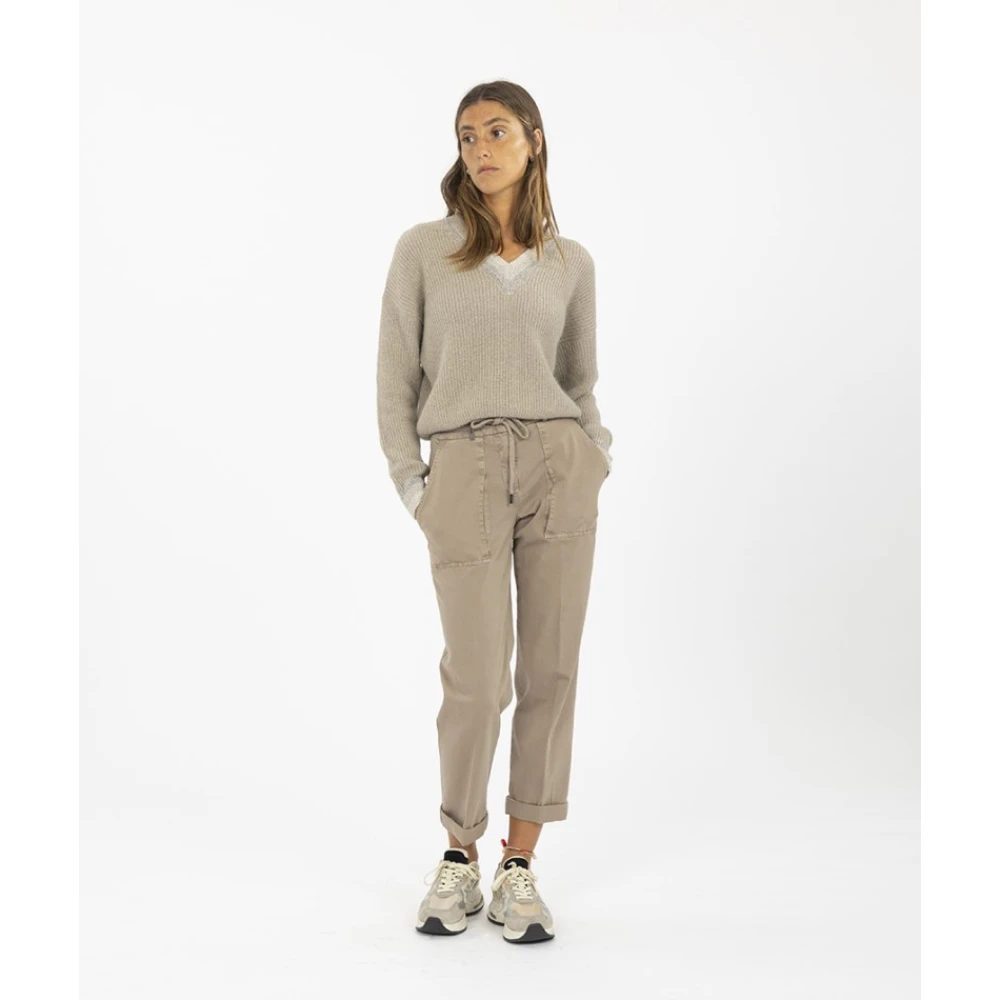 PESERICO Sportieve katoenen broek met zakken Beige Dames
