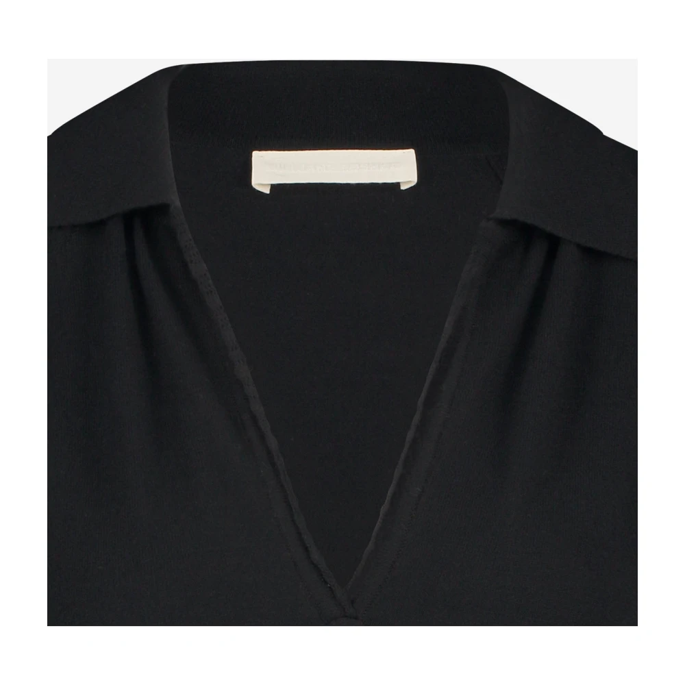Jane Lushka Rib Gebreide Zwarte Polo Shirt Black Dames