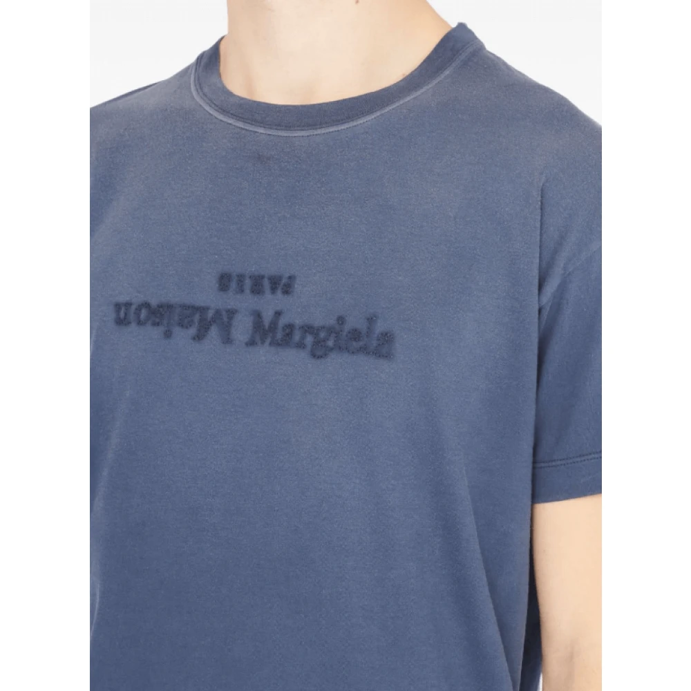 Maison Margiela Blauw Katoen Logo T-shirt Blue Heren
