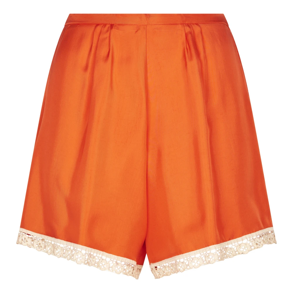 Forte Forte Women's Red Casual Shorts, S, Chic Viscose Twill Coulotte With Lace